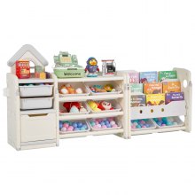 4-Tier Kids Toy Storage with Bookshelf with 10 Movable Plastic Bins