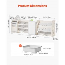 VEVOR Kids Toy Storage with Bookshelf, 4-Tier Large Toy Storage Organizer with 10 Plastic Movable Bins, Kids Cubby Cabinet with Bookshelf and Drawing Board for Study Room, Playroom, Classroom, Nursery