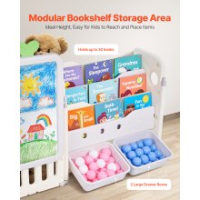 VEVOR Kids Toy Storage with Bookshelf, 4-Tier Large Toy Storage Organizer with 10 Plastic Movable Bins, Kids Cubby Cabinet with Bookshelf and Drawing Board for Study Room, Playroom, Classroom, Nursery