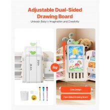 VEVOR Kids Toy Storage with Bookshelf, 4-Tier Large Toy Storage Organizer with 10 Plastic Movable Bins, Kids Cubby Cabinet with Bookshelf and Drawing Board for Study Room, Playroom, Classroom, Nursery