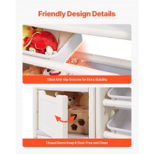 VEVOR Kids Toy Storage with Bookshelf, 4-Tier Large Toy Storage Organizer with 10 Plastic Movable Bins, Kids Cubby Cabinet with Bookshelf and Drawing Board for Study Room, Playroom, Classroom, Nursery