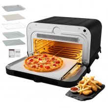 VEVOR Pizza Oven, 8 Presets Electric Pizza Ovens Air Fry Combo, 12-Inch Indoor Pizza Maker Smart Knob Control , 750°F Max Temp, IPX4 Waterproof Countertop Pizza Cooker w/Pizza Stone,Fry Basket