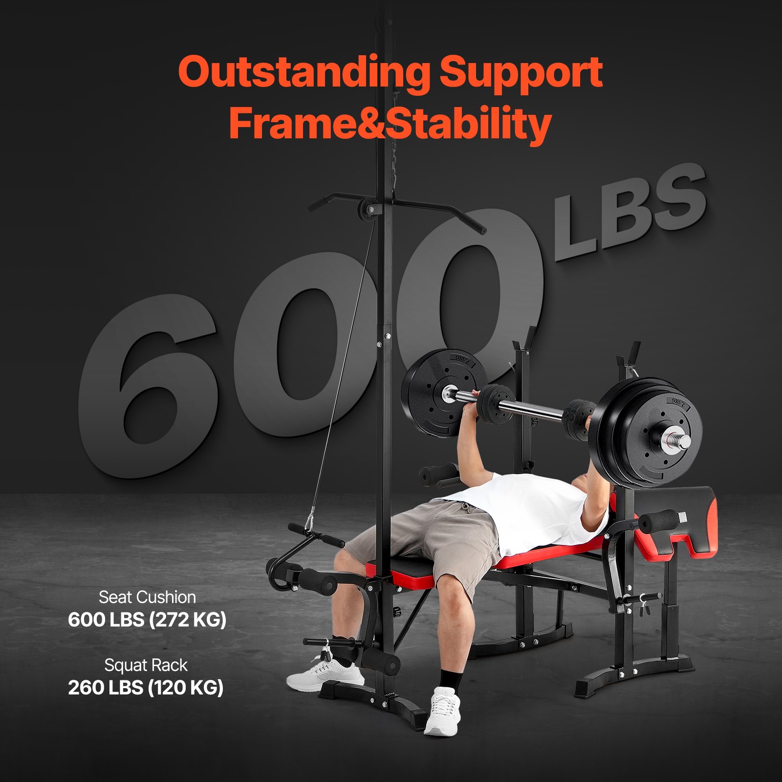 VEVOR Weight Bench, Multi-Functional Adjustable Bench, 600lbs Exercise Sit up Bench for Full Body Workout, Weight Bench Press for Home Gym Strength Training, Flat Utility Bench with Fast Adjustment