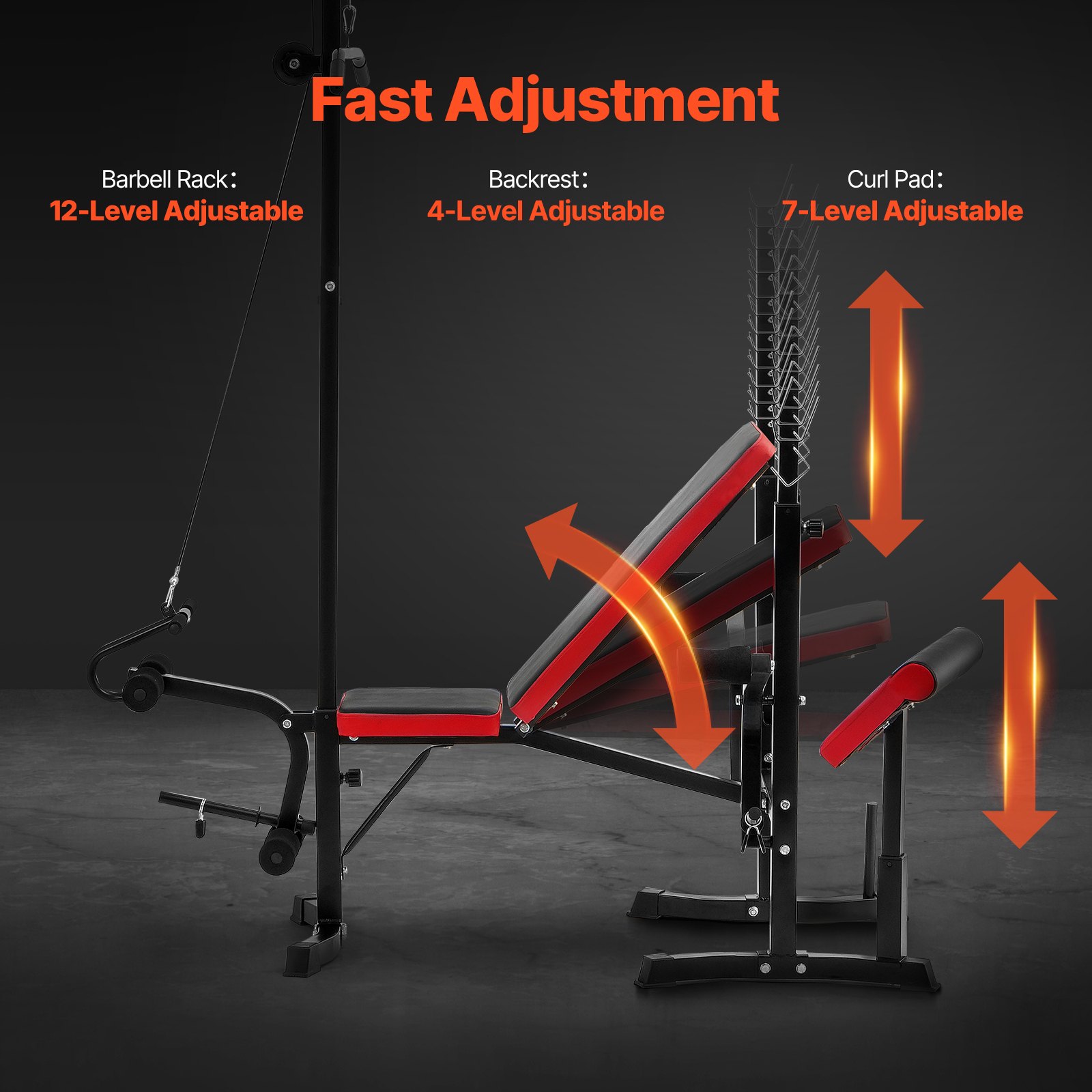 VEVOR Weight Bench, Multi-Functional Adjustable Bench, 600lbs Exercise Sit up Bench for Full Body Workout, Weight Bench Press for Home Gym Strength Training, Flat Utility Bench with Fast Adjustment