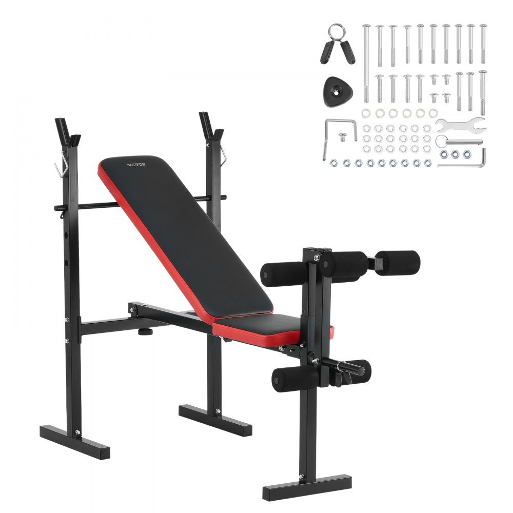 Banco de pesas VEVOR, banco de pesas ajustable multifuncional para entrenamiento de cuerpo completo, banco de abdominales de 380 lb para entrenamiento de fuerza en gimnasio en casa, banco plano con plegado y ajuste rápidos
