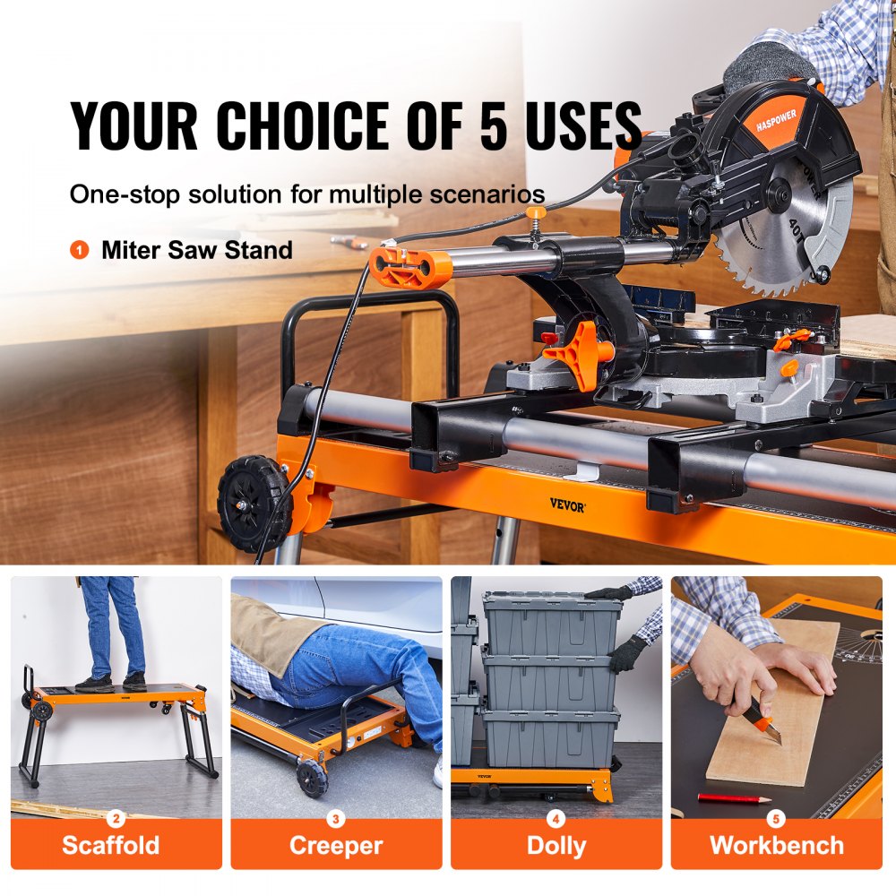 VEVOR 100in Miter Saw Stand with One-piece Mounting Brackets Sliding Rail 500lbs
