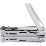 folded VEVOR multitool pliers with an open knife blade, showcasing stainless steel construction.