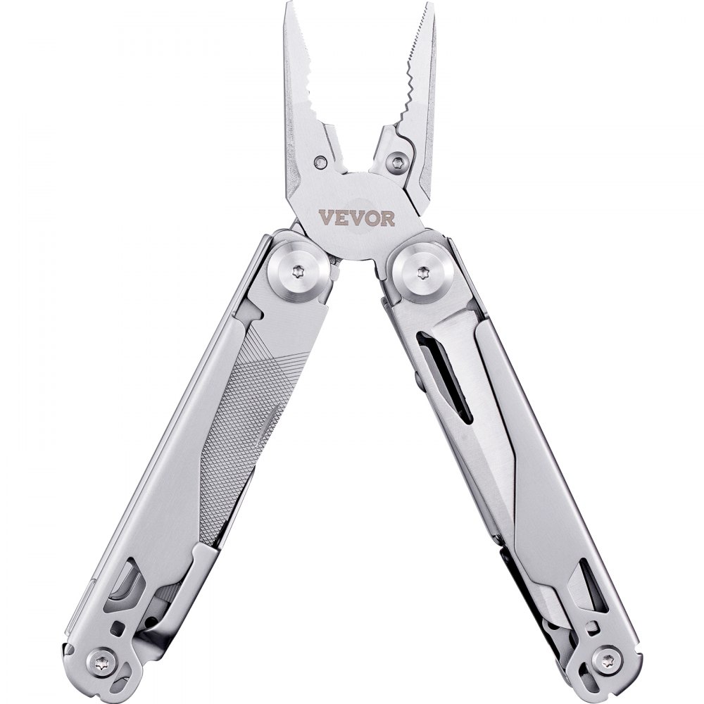 VEVOR multitool pliers with stainless steel design, integrated tools, and ergonomic grip handles.