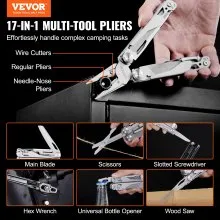 VEVOR 17-In-1 Multitool Pliers, Multi Tool Pliers,  Cutters, K-nife, Scissors Ruler, Screwdrivers, Wood Saw, Can Bottle Opener with Safety Locking and Sheath for Survival, Camping, Hunting and Hiking