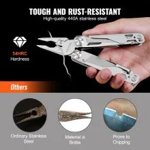 VEVOR 17-In-1 Multitool Pliers, Multi Tool Pliers,  Cutters, K-nife, Scissors Ruler, Screwdrivers, Wood Saw, Can Bottle Opener with Safety Locking and Sheath for Survival, Camping, Hunting and Hiking