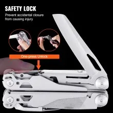 VEVOR 17-In-1 Multitool Pliers, Multi Tool Pliers,  Cutters, K-nife, Scissors Ruler, Screwdrivers, Wood Saw, Can Bottle Opener with Safety Locking and Sheath for Survival, Camping, Hunting and Hiking