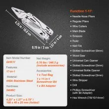 VEVOR 17-In-1 Multitool Pliers, Multi Tool Pliers,  Cutters, K-nife, Scissors Ruler, Screwdrivers, Wood Saw, Can Bottle Opener with Safety Locking and Sheath for Survival, Camping, Hunting and Hiking