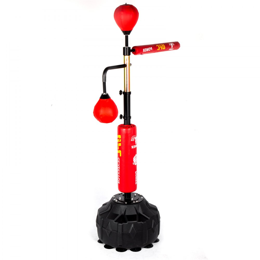 red and black VEVOR boxing speed trainer with double-end bag and rotating arm.