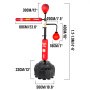 VEVOR boxing speed trainer with height and dimension measurements for workout.