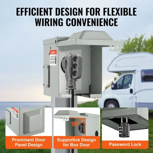 VEVOR 50 Amp RV Power Outlet Box 125/250 Volt Enclosed Lockable Outdoor RV Receptacle Box NEMA 14-50R Weatherproof Electrical Panel for RV Camper