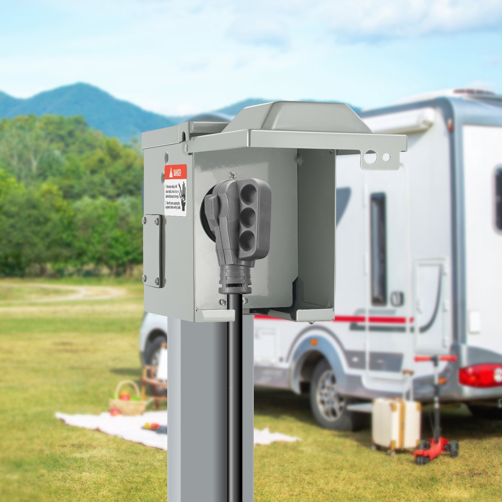 VEVOR 50 Amp RV Power Outlet Box, 125/250 Volt, Enclosed Lockable Outdoor RV Receptacle Box, NEMA 14-50R Weatherproof Electrical Panel, for RV Camper Trailer Motorhome