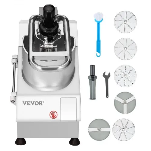 VEVOR Food Processor & Vegetable Chopper, 2 Feeding Holes Food-Grade Stainless Steel Food Processor Chopper with Detachable 6 Blades, 3mm/5mm/7mm/10mm Shredder, 2mm/4mm Slicer, for Vegetables, Fruit