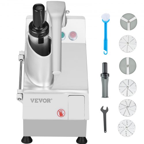 VEVOR Food Processor & Vegetable Chopper, 2 Feeding Holes Food-Grade Stainless Steel Food Processor Chopper with Detachable 6 Blades, 3mm/5mm/7mm/10mm Shredder, 2mm/4mm Slicer, for Vegetables, Fruit