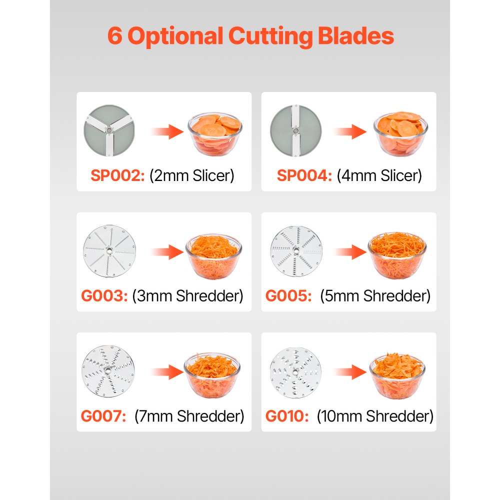 VEVOR Food Processor & Vegetable Chopper, 2 Feeding Holes Food-Grade Stainless Steel Food Processor Chopper with Detachable 6 Blades, 3mm/5mm/7mm/10mm Shredder, 2mm/4mm Slicer, for Vegetables, Fruit