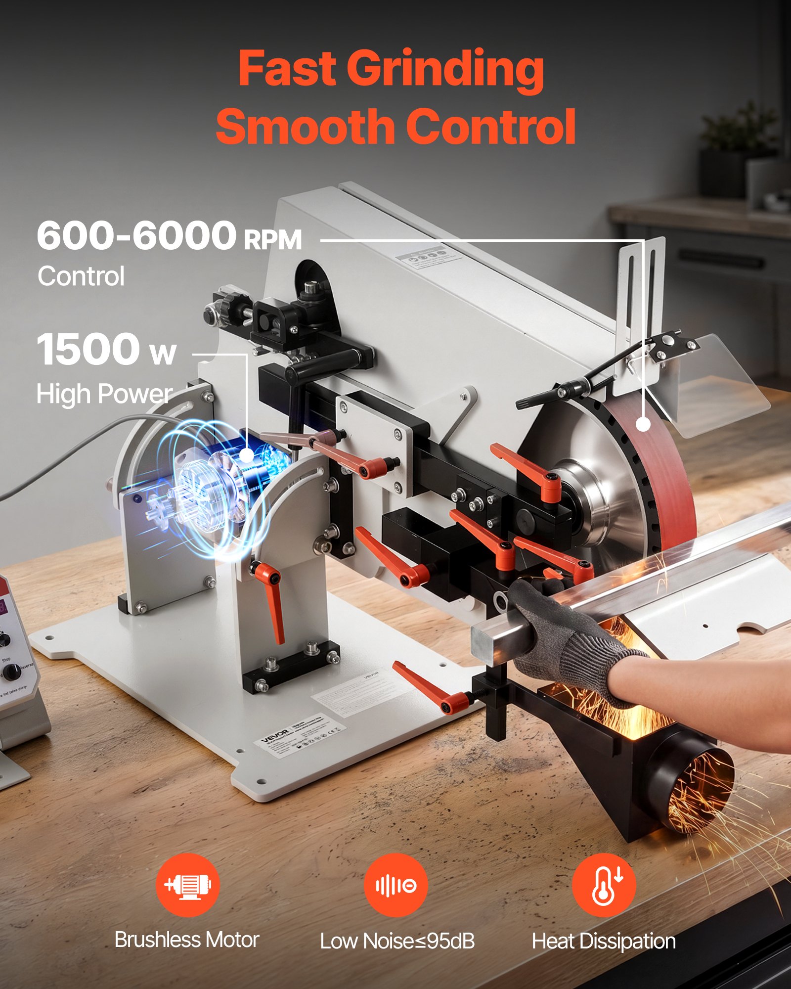 VEVOR Belt Grinder Sander with VFD, 1829 x 51mm Variable Speed Belt Polisher, 1500W Knife Making Machine with 3 Grinding Modes & 3PCS Belts for Metalworking, Compatible with (1829-2083) x 51mm Belts