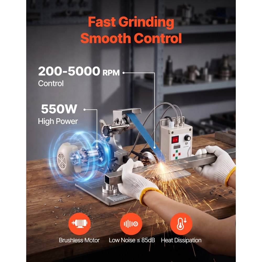 VEVOR Belt Grinder Sander with VFD, 762mm x 25.4mm Variable Speed Belt Polisher, 550W Polishing Grinding Machine with 2 Grinding Modes & 3PCS Sanding Belts for Metalworking, Knife Making