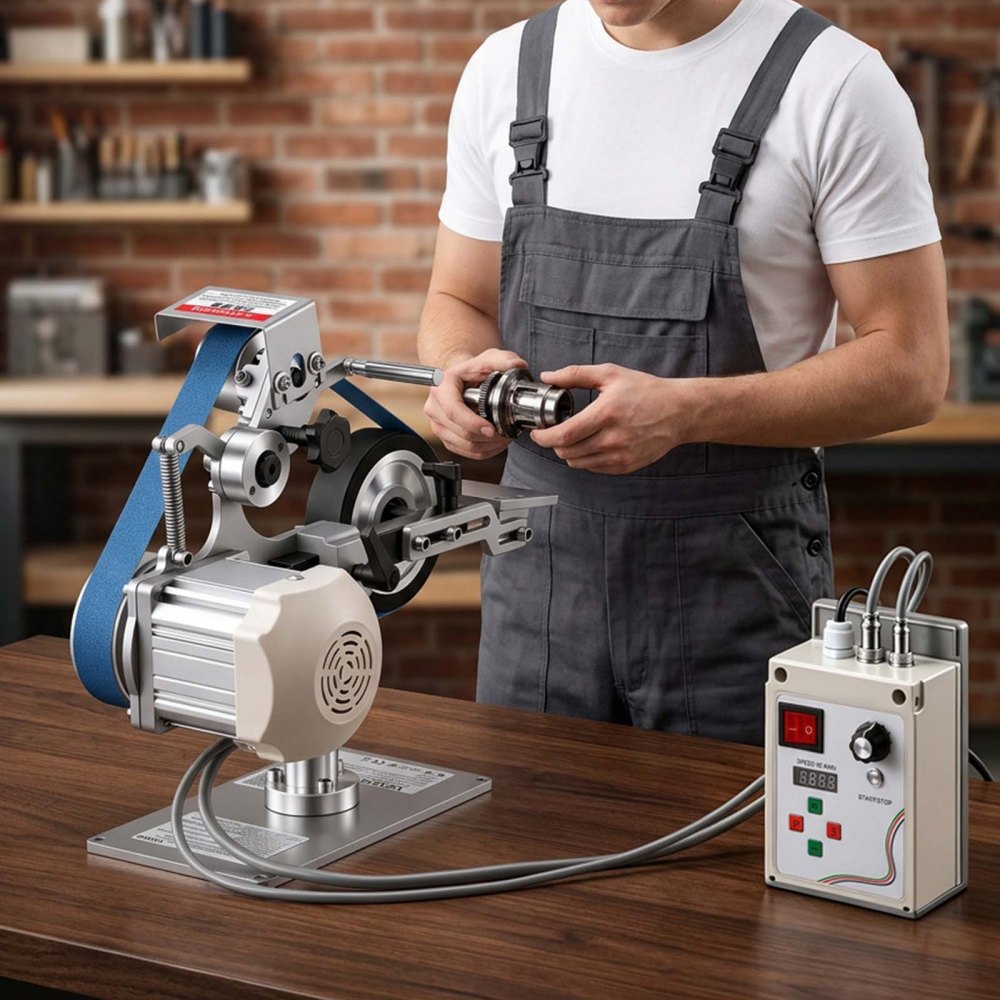 VEVOR Belt Grinder Sander with VFD, 762mm x 25.4mm Variable Speed Belt Polisher, 550W Polishing Grinding Machine with 2 Grinding Modes & 3PCS Sanding Belts for Metalworking, Knife Making