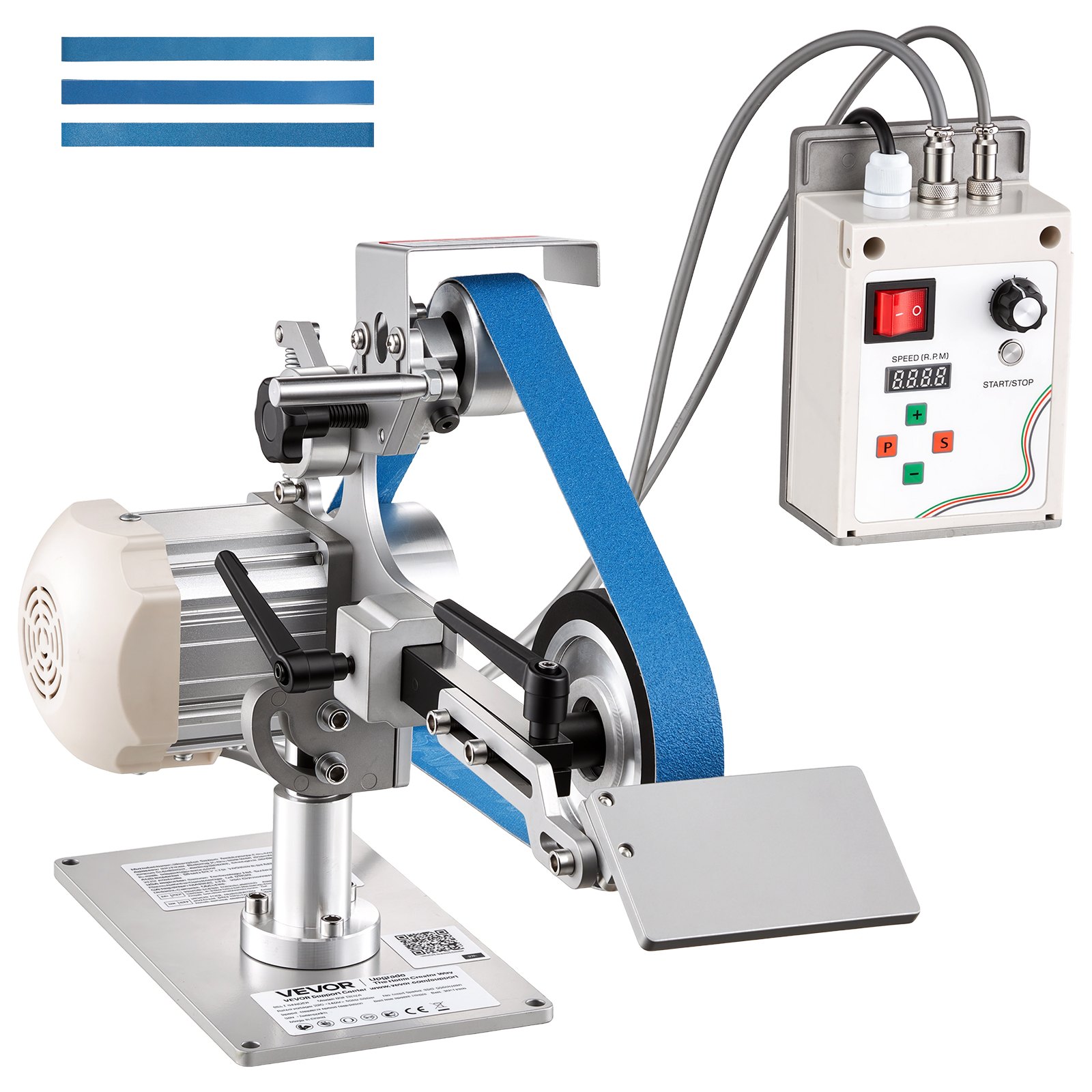 VEVOR Belt Grinder Sander with VFD, 762mm x 25.4mm Variable Speed Belt Polisher, 550W Polishing Grinding Machine with 2 Grinding Modes & 3PCS Sanding Belts for Metalworking, Knife Making