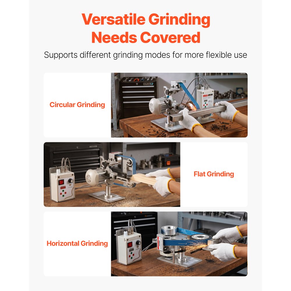 VEVOR Belt Grinder Sander with VFD, 762mm x 25.4mm Variable Speed Belt Polisher, 550W Polishing Grinding Machine with 2 Grinding Modes & 3PCS Sanding Belts for Metalworking, Knife Making
