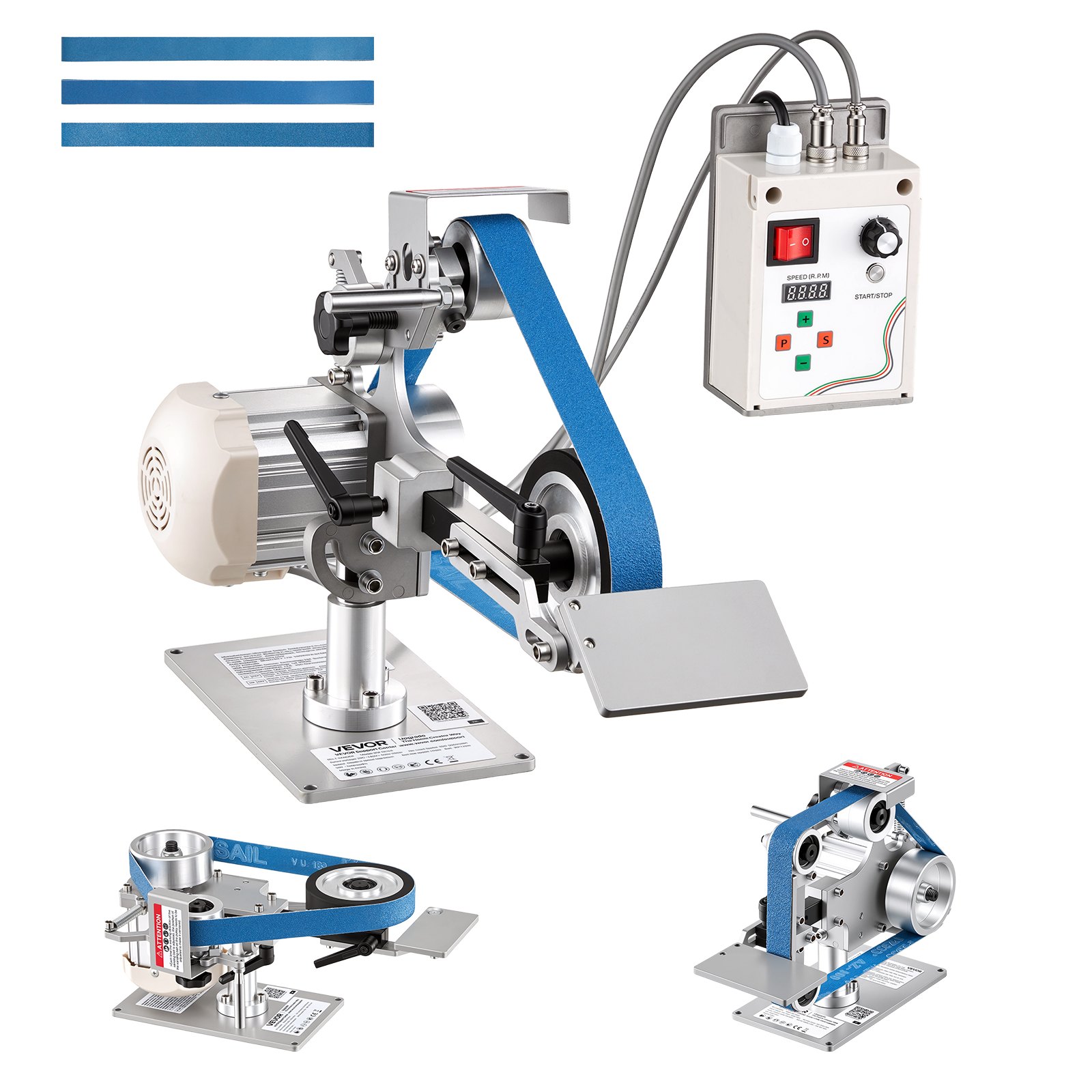 VEVOR Belt Grinder Sander with VFD, 762mm x 25.4mm Variable Speed Belt Polisher, 550W Polishing Grinding Machine with 2 Grinding Modes & 3PCS Sanding Belts for Metalworking, Knife Making