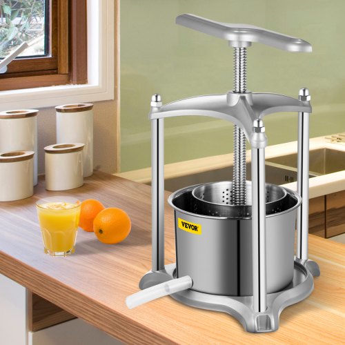 VEVOR Fruit Wine Press, 0.8Gal Wine Press, 3L Fruit Cider Grinder w/ Dual Stainless Steel Barrels, Manual Press Machine with Triangular Structure & T-Handle, for Cider Tincture Cheese Herb Vegetables