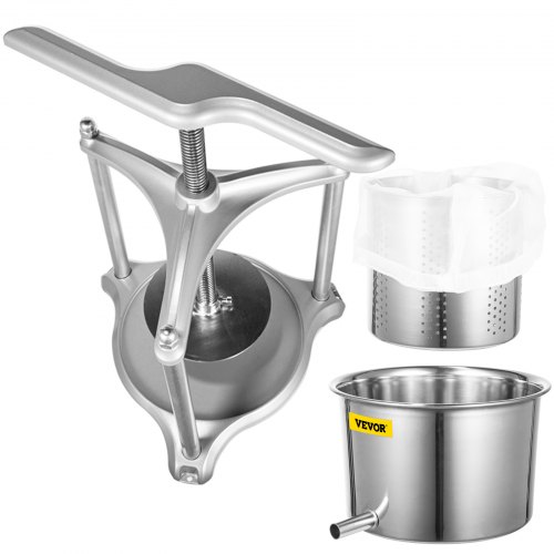 VEVOR Fruit Wine Press, 0.8Gal Wine Press, 3L Fruit Cider Grinder w/ Dual Stainless Steel Barrels, Manual Press Machine with Triangular Structure & T-Handle, for Cider Tincture Cheese Herb Vegetables