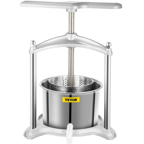VEVOR Fruit Wine Press, 0.8Gal Wine Press, 3L Fruit Cider Grinder w/ Dual Stainless Steel Barrels, Manual Press Machine with Triangular Structure & T-Handle, for Cider Tincture Cheese Herb Vegetables