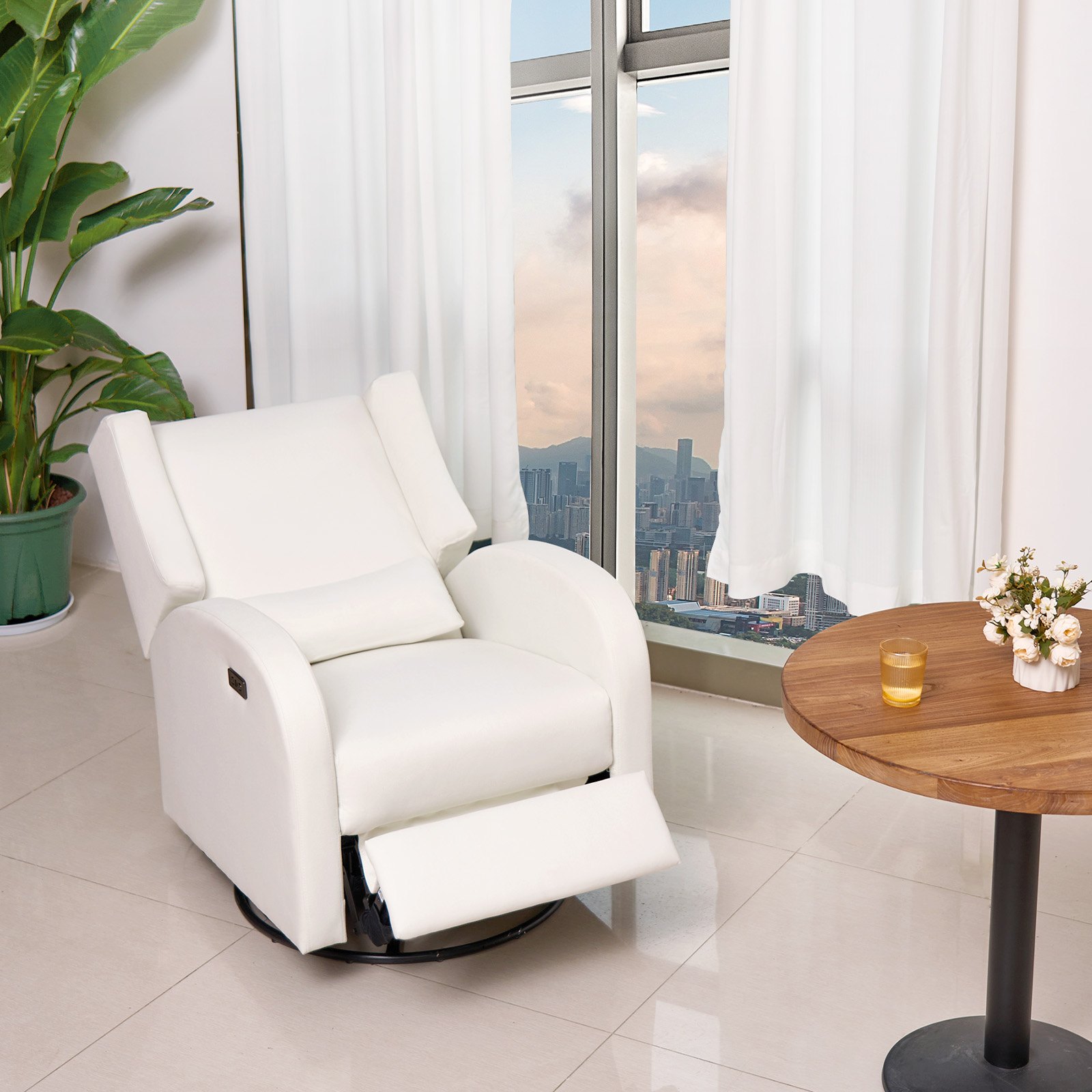 VEVOR Electronic Power Recliner and Swivel Glider, 113.4 kg Weight Capacity Swivel Glider Recliner Chair with Adjustable Angle, Polyester Surface Recliner Rocker for Living Room, Bedroom, Off White