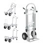 VEVOR aluminum folding hand truck with multiple configurations, sturdy wheels, and foldable design.