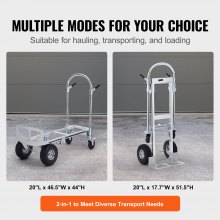 VEVOR Aluminum Hand Truck, 2 in 1, 1000 lbs Load Capacity, Heavy Duty Industrial Convertible Folding Hand Truck and Dolly, Utility Cart Converts from Hand Truck to Platform Cart with Rubber Wheels