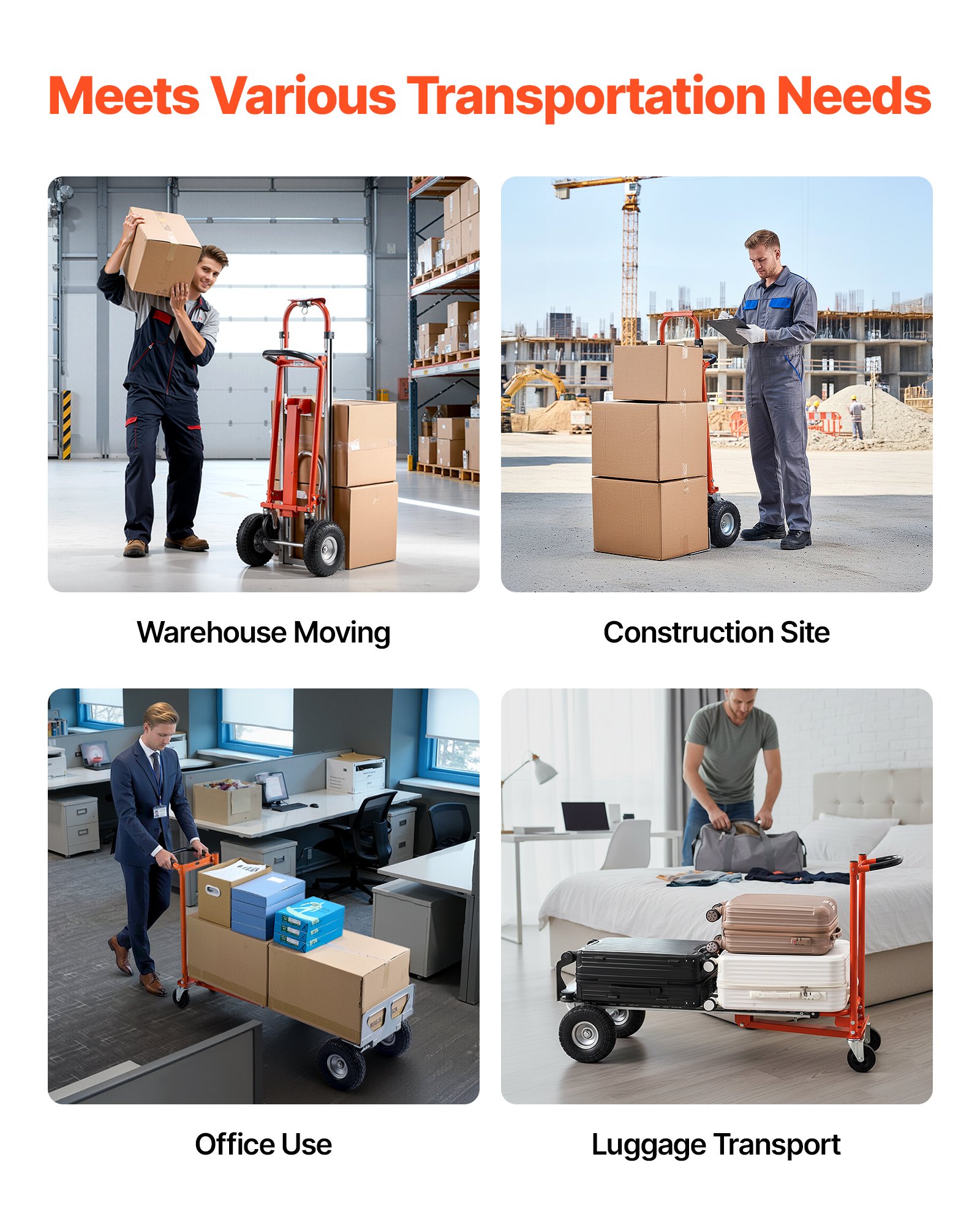 VEVOR 4 in 1 Hand Truck, 1000 lbs Load Capacity for 4-Wheel Mode, Convertible Hand Truck Dolly with Non-Slip Handle & Wheels, Aluminum Alloy Portable Dolly for Moving Home, Office, Warehouse
