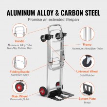 VEVOR Aluminum Folding Hand Truck, 2 in 1 Design 400 lbs Capacity, Heavy Duty Industrial Collapsible cart, Dolly Cart with Rubber Wheels for Transport and Moving in Warehouse, Supermarket, Garden