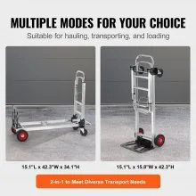 VEVOR Aluminum Hand Truck, 2 in 1, 400 lbs Load Capacity, Heavy Duty Industrial Convertible Folding Hand Truck and Dolly, Utility Cart Converts from Hand Truck to Platform Cart with Rubber Wheels