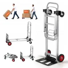 VEVOR Aluminum Folding Hand Truck, 2 in 1 Design 400 lbs Capacity, Heavy Duty Industrial Collapsible cart, Dolly Cart with Rubber Wheels for Transport and Moving in Warehouse, Supermarket, Garden
