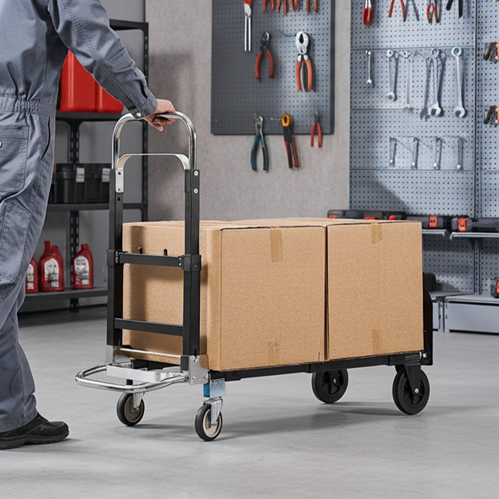 VEVOR 2 in 1 Folding Hand Truck, 226.9 kg Load Capacity for 4-Wheel Mode, Convertible Hand Truck Dolly with Wheels & Adjustable Handle, Portable Trolley Dolly for Moving Home, Office, Warehouse