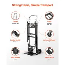 VEVOR 2 in 1 Folding Hand Truck, 500 lbs Load Capacity for 4-Wheel Mode, Convertible Hand Truck Dolly with Wheels & Adjustable Handle, Portable Trolley Dolly for Moving Home, Office, Warehouse