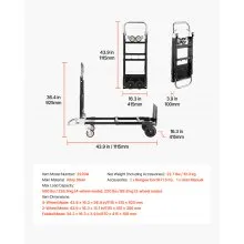 VEVOR 2 in 1 Folding Hand Truck, 500 lbs Load Capacity for 4-Wheel Mode, Convertible Hand Truck Dolly with Wheels & Adjustable Handle, Portable Trolley Dolly for Moving Home, Office, Warehouse