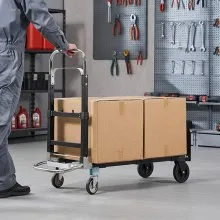 VEVOR 2 in 1 Folding Hand Truck, 500 lbs Load Capacity for 4-Wheel Mode, Convertible Hand Truck Dolly with Wheels & Adjustable Handle, Portable Trolley Dolly for Moving Home, Office, Warehouse