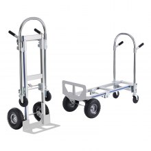 Hliníkový ručný vozík VEVOR, 2 v 1, nosnosť 800 libier, ťažký priemyselný konvertibilný skladací ručný vozík a vozík, úžitkový vozík sa mení z ručného vozíka na plošinový vozík s gumenými kolesami