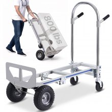 VEVOR Aluminum Hand Truck, 2 in 1, 800 lbs Load Capacity, Heavy Duty Industrial Convertible Folding Hand Truck and Dolly, Utility Cart Converts from Hand Truck to Platform Cart with Rubber Wheels