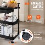 VEVOR 3-Tier Rolling Utility Cart with Drawer, Kitchen Cart with Lockable Wheels, Multifunctional Storage Trolley with Handle for Office, Living Room, Kitchen, Movable Storage Organizer Shelves, Black