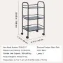 VEVOR 3-Tier Metal Rolling Cart, Heavy Duty Utility Cart with Lockable Wheels, Multi-Functional Storage Trolley with Handle for Office, Living Room, Kitchen, Movable Storage Organizer Shelves, Black