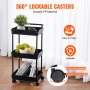 VEVOR 3-Tier Rolling Utility Cart, Kitchen Cart with Lockable Wheels, Multi-Functional Storage Trolley with Handle for Office, Living Room, Kitchen, Movable Storage Basket Organizer Shelves, Black