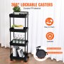 VEVOR 4-Tier Rolling Utility Cart, Kitchen Cart with Lockable Wheels, Multi-Functional Storage Trolley with Handle for Office, Living Room, Kitchen, Movable Storage Basket Organizer Shelves, Black