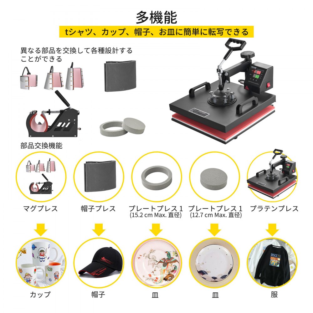 VEVOR 8 in 1 Heat Press Machine 15x15 Inch T-Shirt Pressing Machine 360° Swing Away Professional Sublimation Heat Press for Sublimation, Vinyl, Heat Transfer Projects